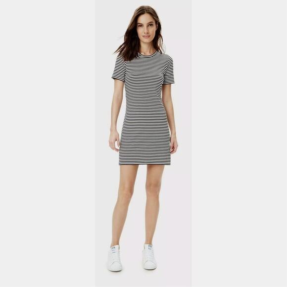 Theory Dresses & Skirts - Theory Everyday Black White Cotton Stripe Crewneck T- Shirt Mini Dress | Medium
